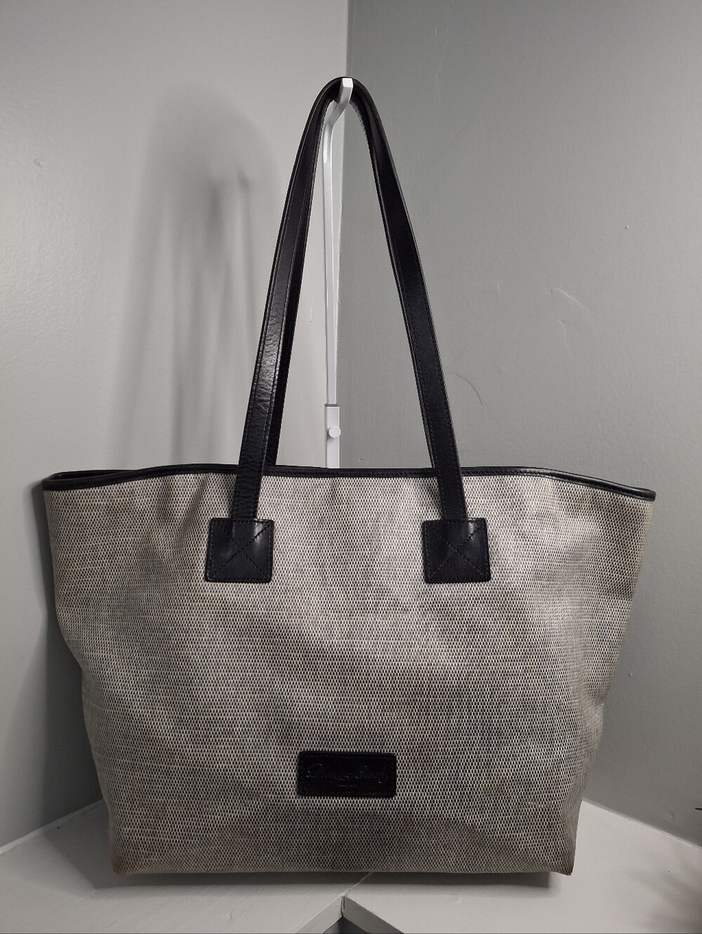 Dooney & Bourke Large Coated Canvas Tote Shoulder Bag Beige Black
